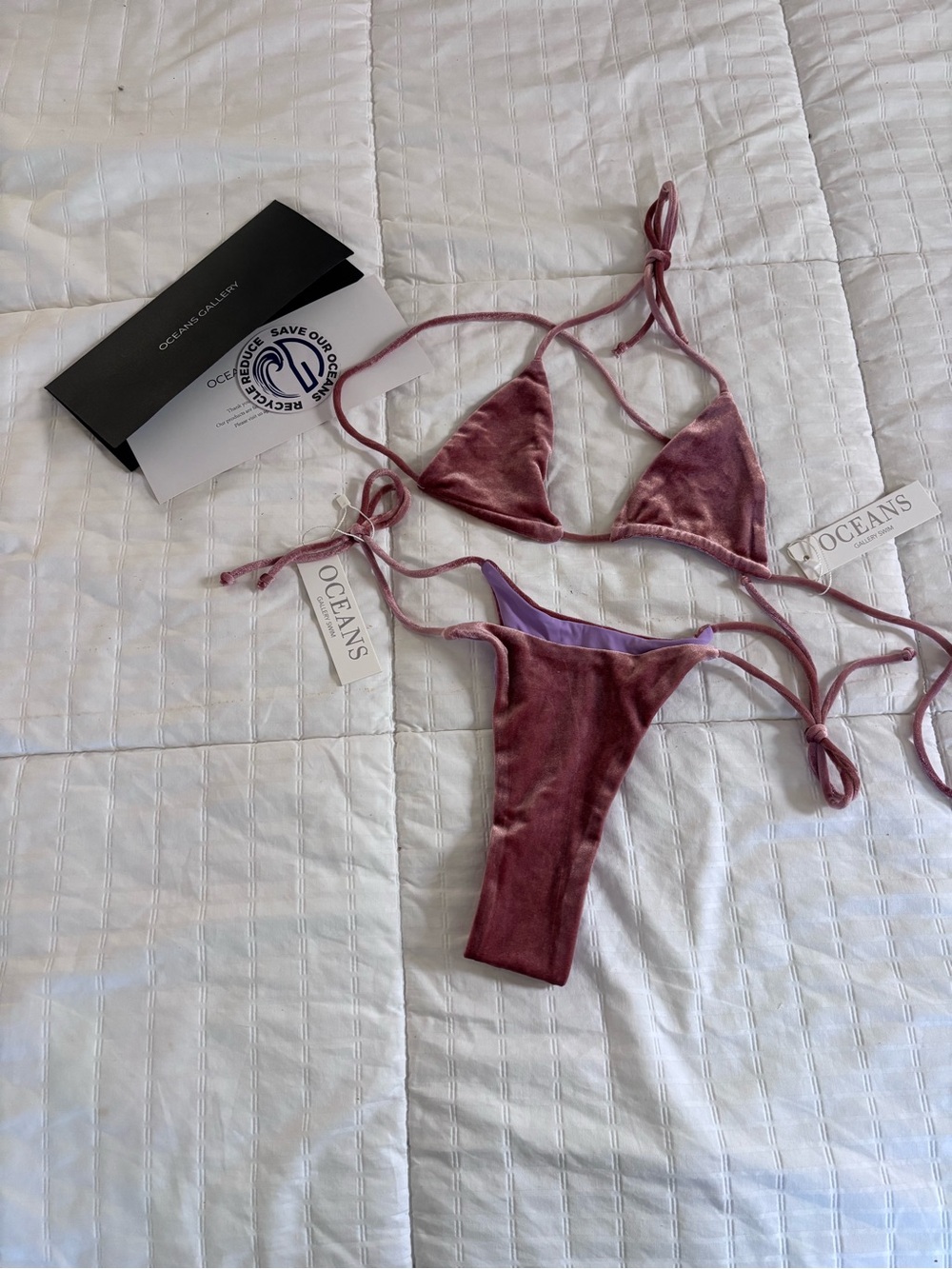 Ocean’s Gallery Velvet Triangle Bikini Set in Mauve